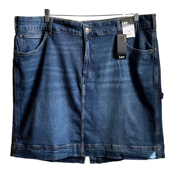 NWT! LEE Women’s Sz 26W Or 22W MIDI Denim Skirt Acid Wash Light-Medium Blue K661 - Picture 1 of 15